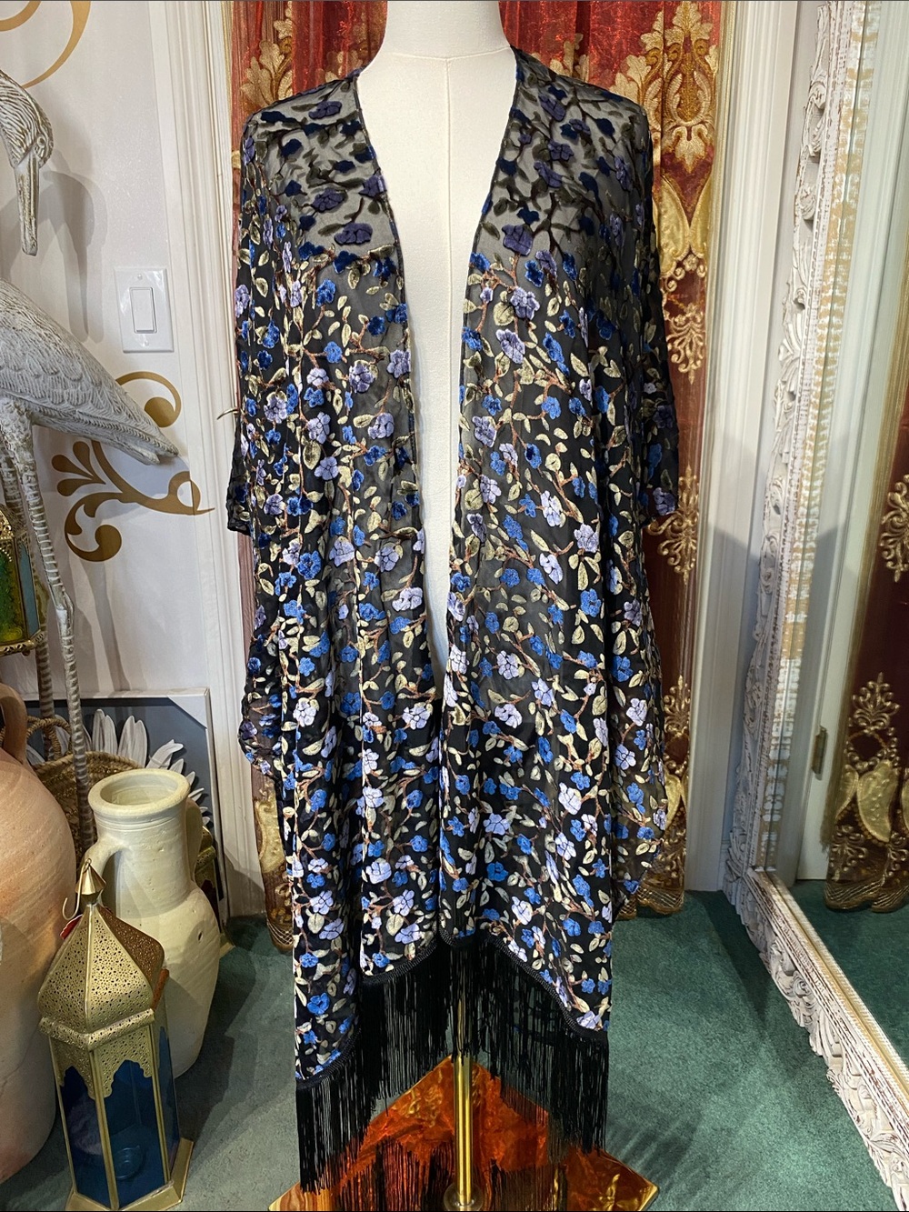 Velvet Floral Burnt Out Kimono NWT